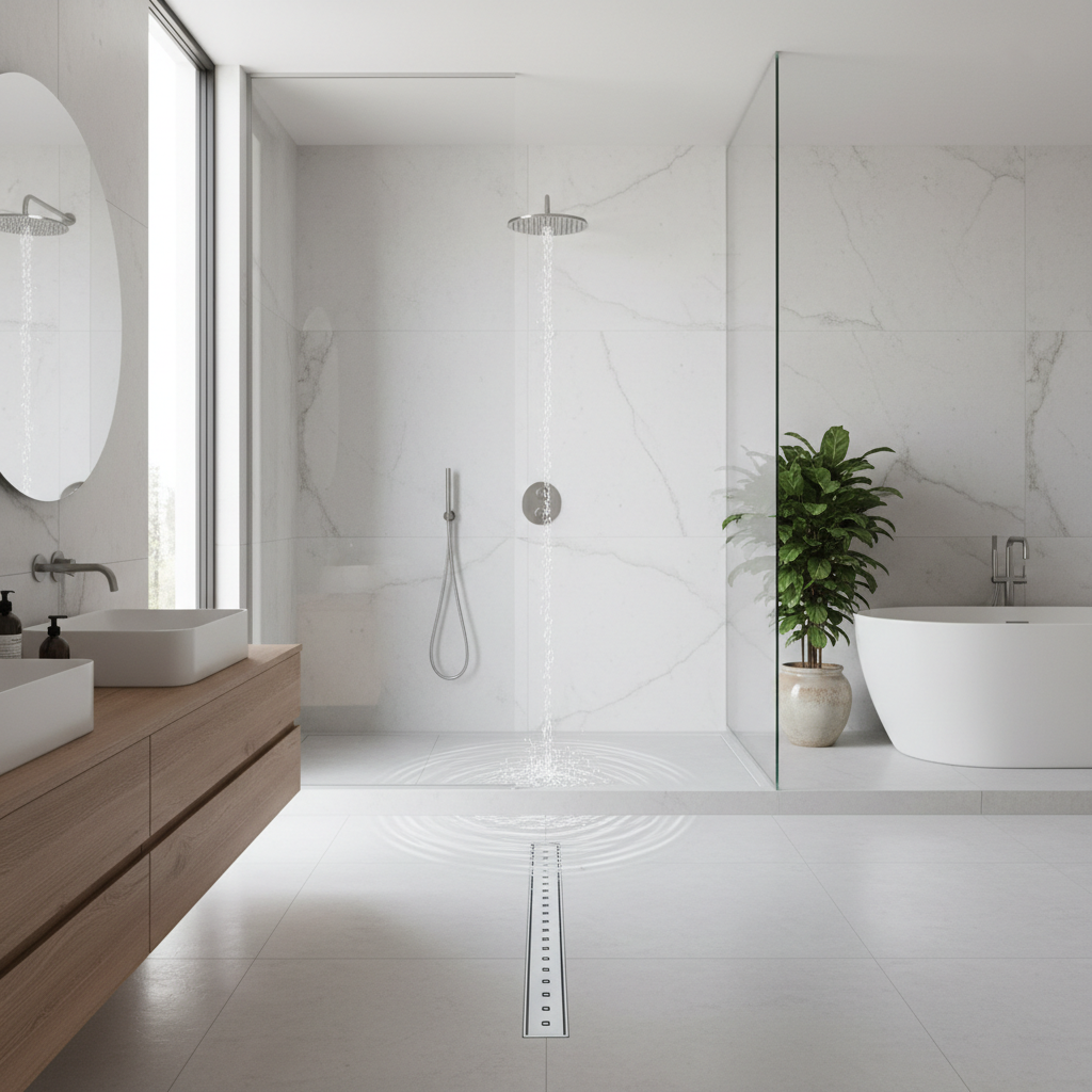 Realistische foto passend bij Caniveaux de douche : la solution optimale pour l\évacuation d\eau da